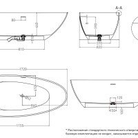 Ванны Ванна отдельностоящая 1720х820, глянцевая, материал S-Sense 