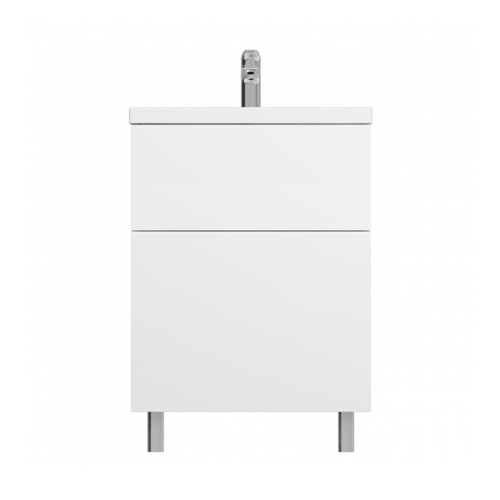 Мебель для ванной База под раковину, напольная, 60 см, 2 ящика push-to-open, цвет: белый, глянец 