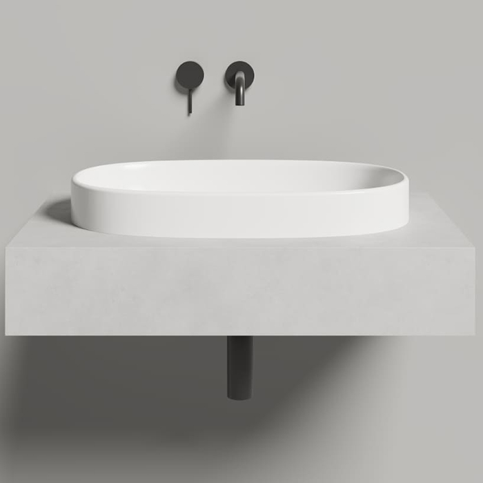Раковина на столешницу 645х385х168 мм, без донного клапана, материал S-stone матовый белый