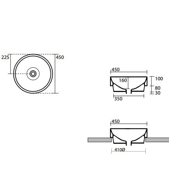 Раковины Раковина круглая, 45см, без отверстий под смеситель, без перелива накладная или встраиваемая, цвет: Nocciola 