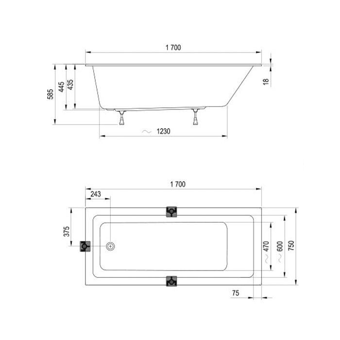 Ванны Ванна SLIM 170х75  белая 