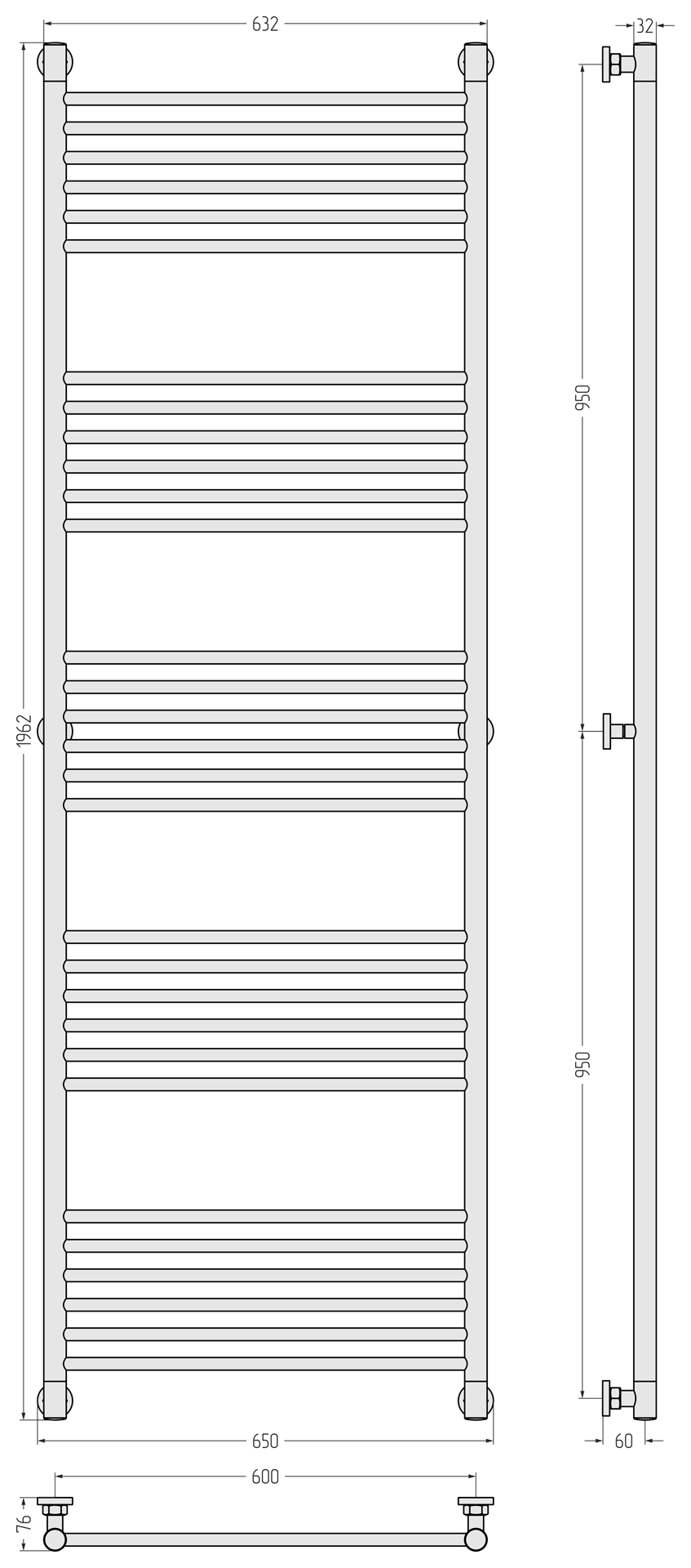 Полотенцесушители Полотенцесушитель 1900х600 (Тёмный титан муар) 