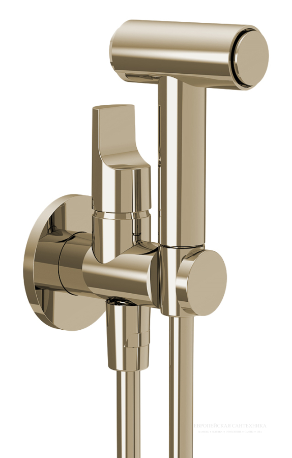 Душ гигиенический Carlo Frattini: умный смеситель, лейка с кнопкой, шланг 1200 мм, шланговое подсоединение со встроенным держателем, цвет Brushed Champagne
