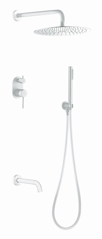 Смесители Смеситель встроенный + верхний+ ручной душ и изливом Matt White 