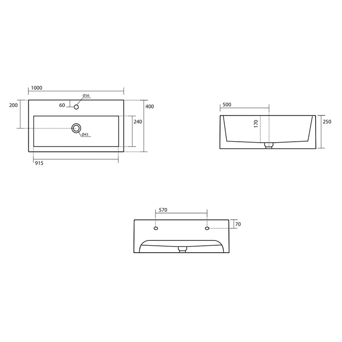 Раковины Раковина подвесная с 1 отверстием под смеситель 100х40х25 см, цвет белый глянец 