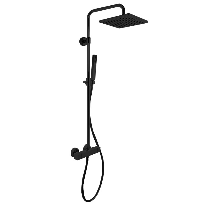 Душевая программа Душевая стойка, верхний душ 25х25 см, с термостатом, держателем и ручным душем, цвет чёрный матовый 