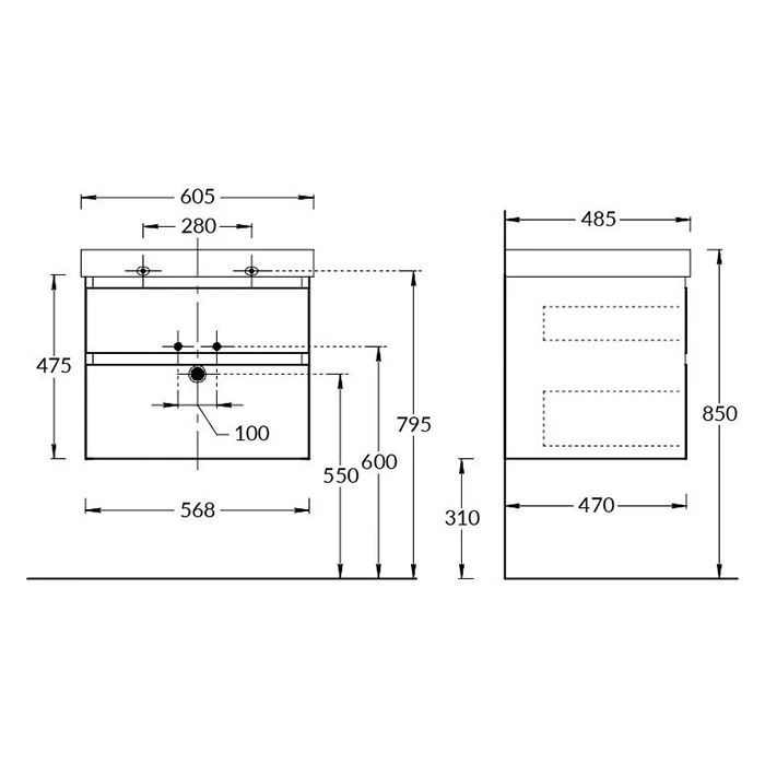 Мебель для ванной Тумба подвесная с ящиками 60, белая матовая 