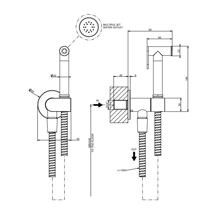 Смесители Гигиенический душ, шланг 1250 мм, цвет хром 