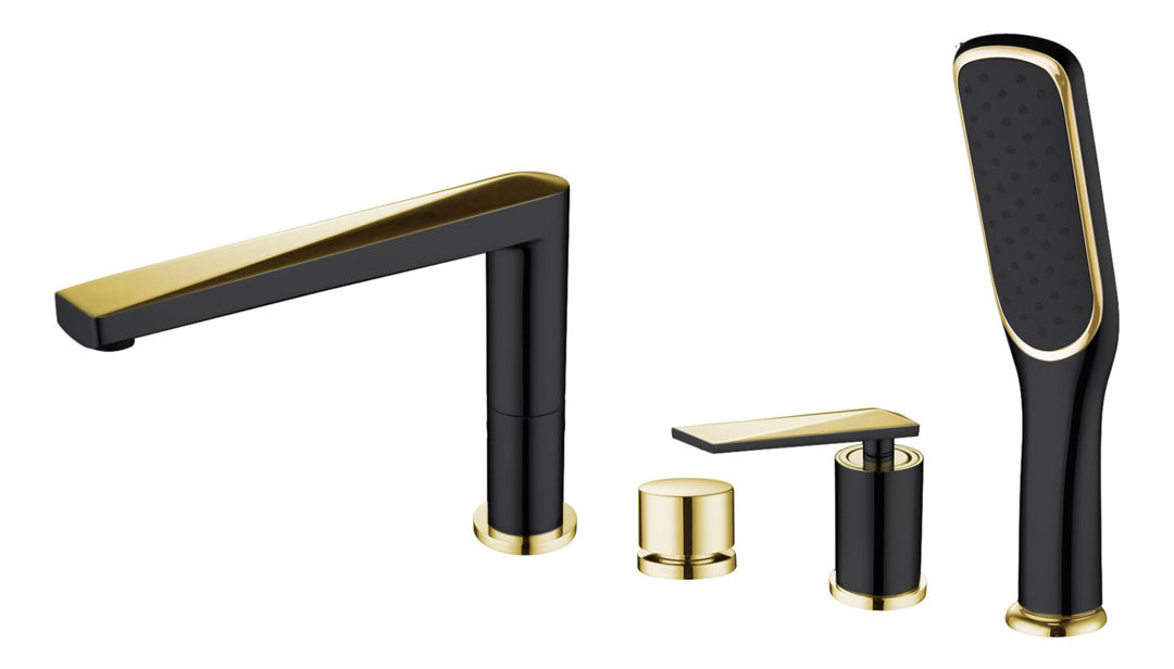 Смесители Смеситель врезной на борт ванны черный + золото 