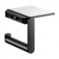 Аксессуары для ванной Держатель для туалетной бумаги с полочкой (чёрный матовый) 