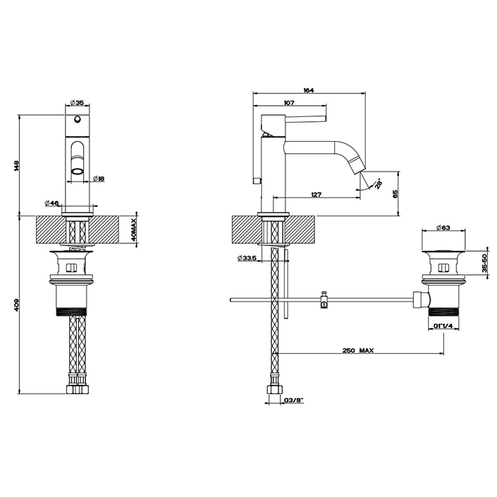 Смесители Смеситель для раковины с донным клапаном и соединительными шлангами, цвет Finox Brushed Nickel 