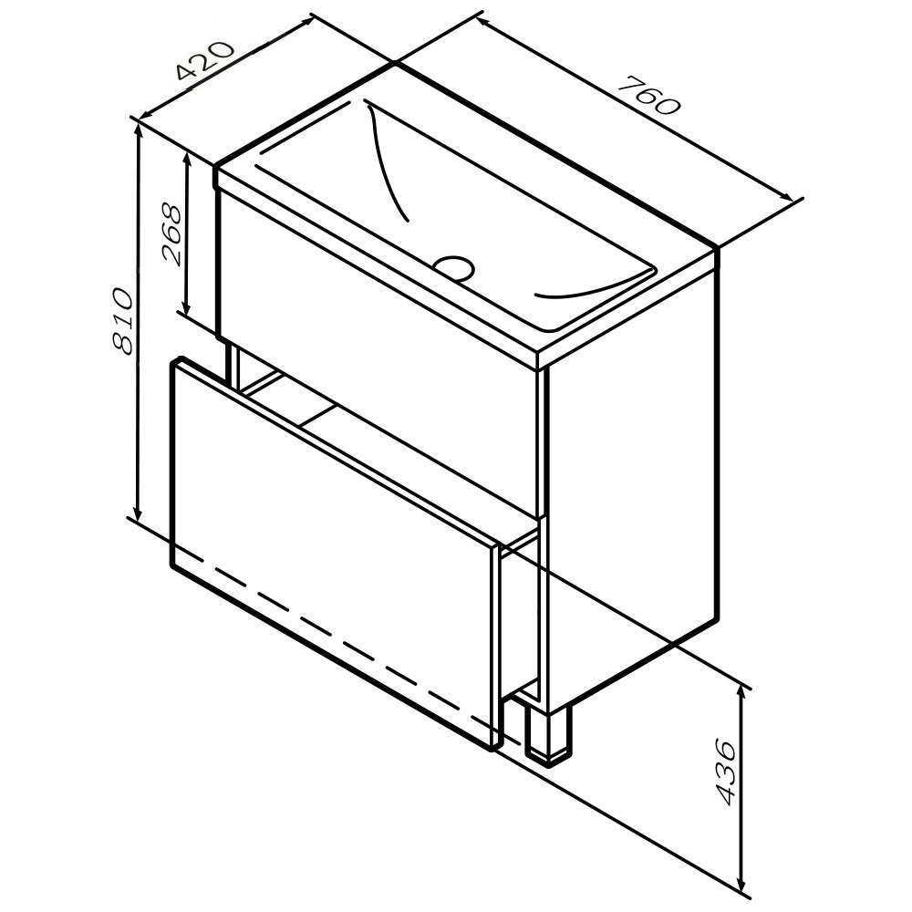 Мебель для ванной База под раковину, напольная, 75 см, 2 ящика push-to-open, графит матовый 