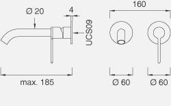 Смесители Настенный смеситель с краном. Длина макс. 185 мм INV21 