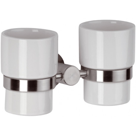 Двойной стакан для зубных щёток подвесной, белый матовая нержавеющая сталь