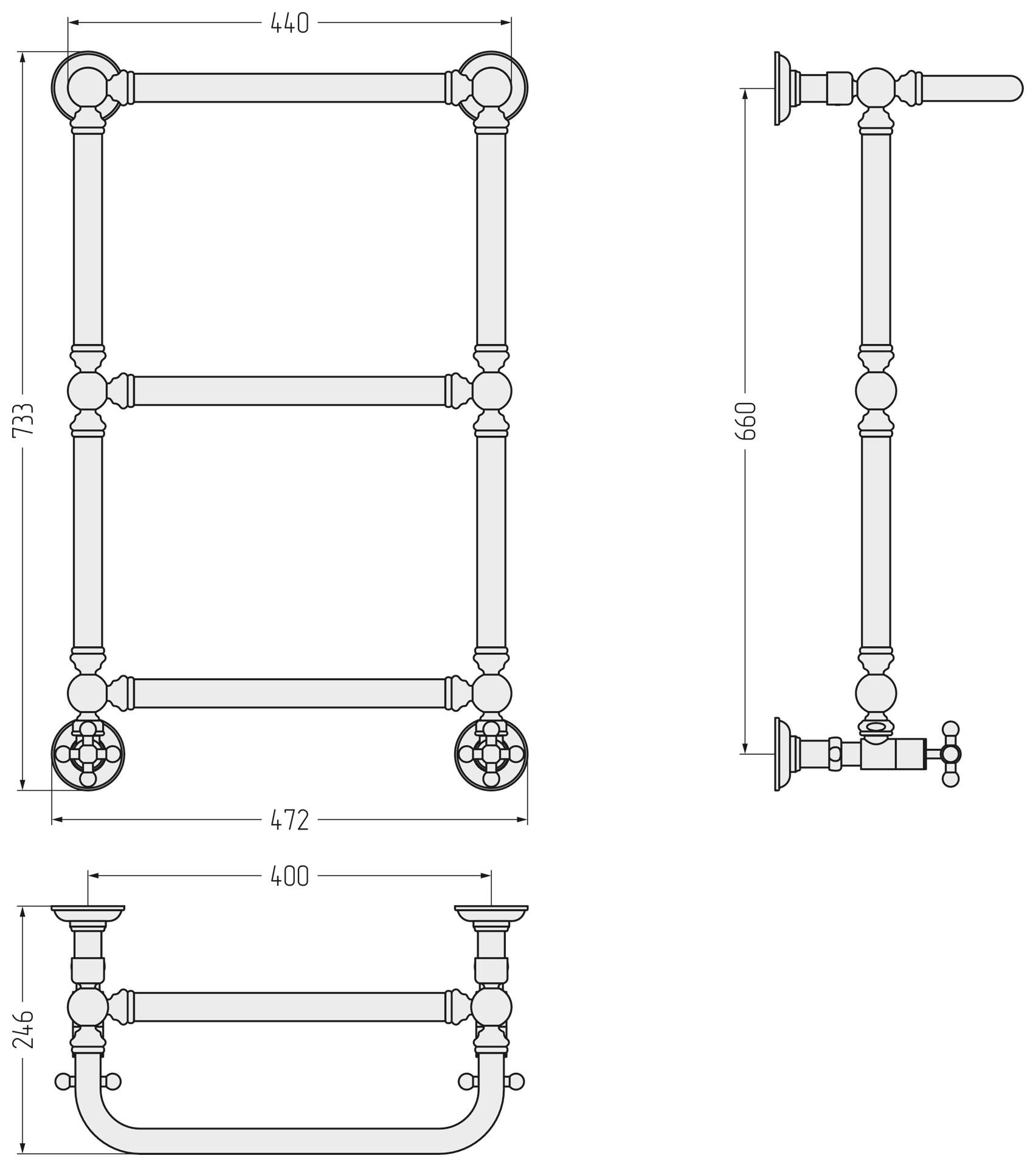 Полотенцесушители 1386 Полотенцесушитель 660х400 (Матовый чёрный) 