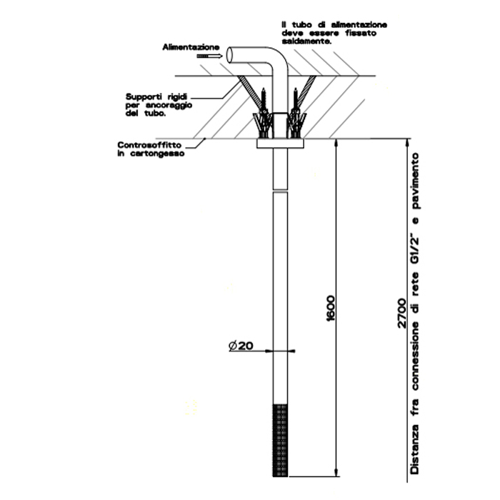 Комплектующие Излив потолочный для удаленного управления, цвет: шлифованная сталь 