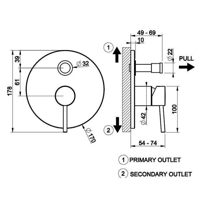 Смесители Внешние части для настенного смесителя на 2 выхода с переключателем ванна-душ, цвет Finox Brushed Nickel 