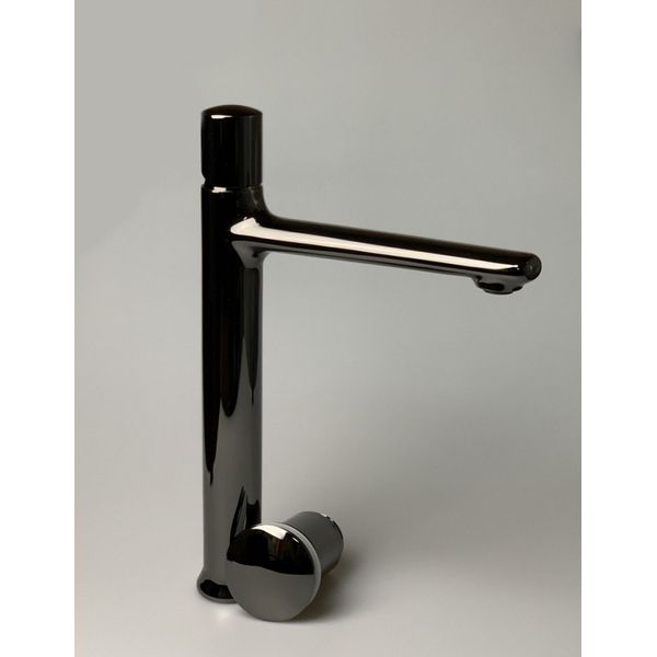 Высокий однорычажный смеситель для раковины (излив 18,5 см), с донным клапаном click-clack, цвет глянцевый черный хром