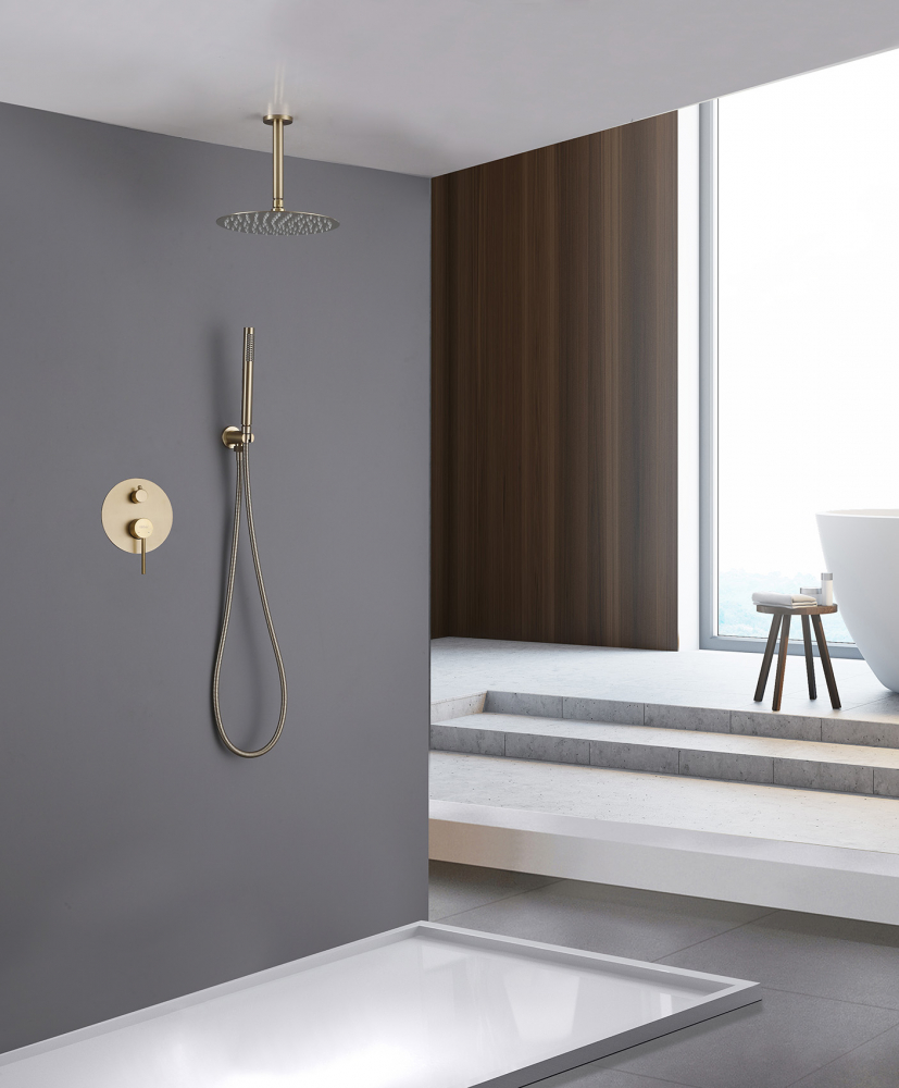 Душевая программа Душевая система скрытого монтажа без излива, золото матовое 