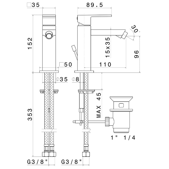 Смесители Смеситель для биде однорычажный с донным клапаном, цвет черный матовый 