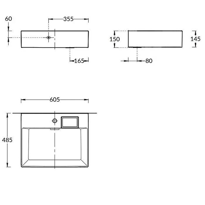 Раковины Раковина мебельная с одним отверстием 60x48,14,5 см, с 1 отверстием под смеситель, с переливом, белая глянцевая 