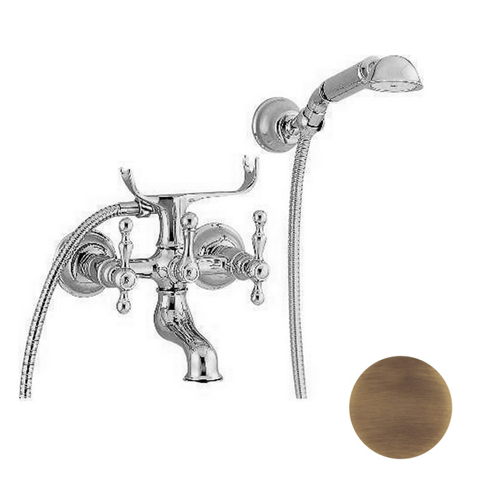 Смесители Смеситель настенный для ванны/душа с ручной лейкой, держателем и шлангом, цвет бронза 