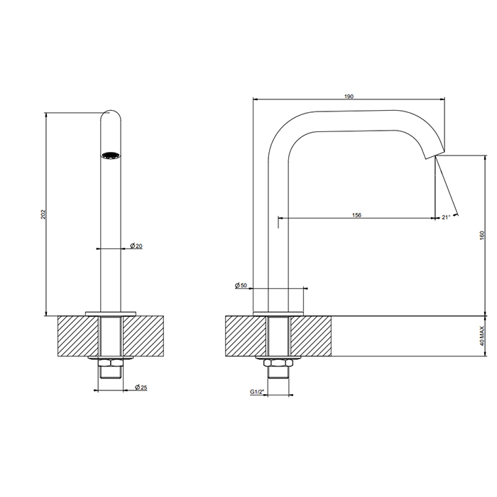 Комплектующие Отдельностоящий излив для раковины, h=162 мм, цвет черный шлифованный металл 