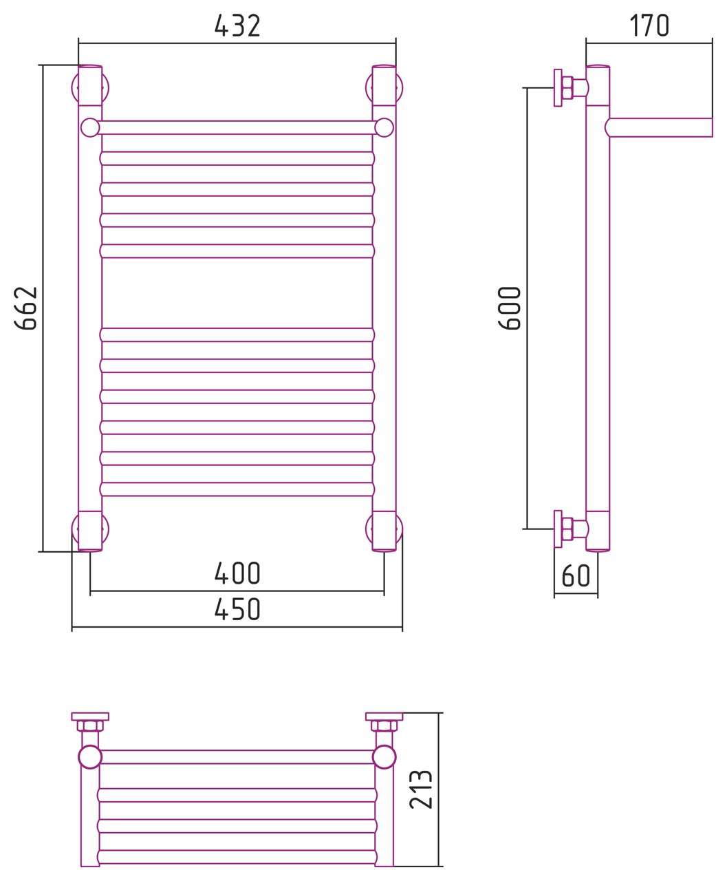 Полотенцесушители Дизайн-радиатор 1 полка 600х400 