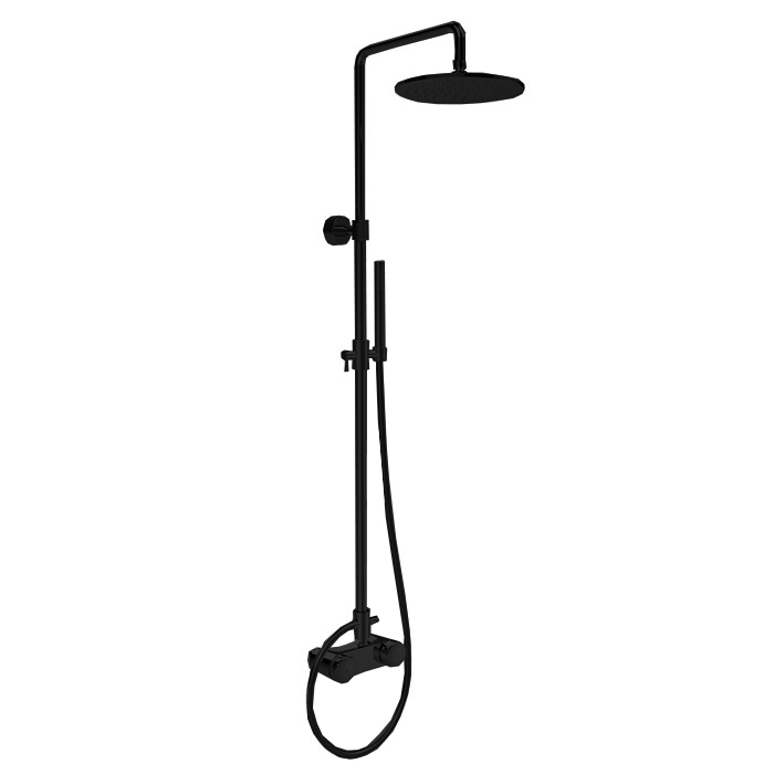 Душевая программа Душевая стойка, верхний душ 25 см, с термостатическим смесителем, держателем и ручным душем, цвет чёрный матовый 