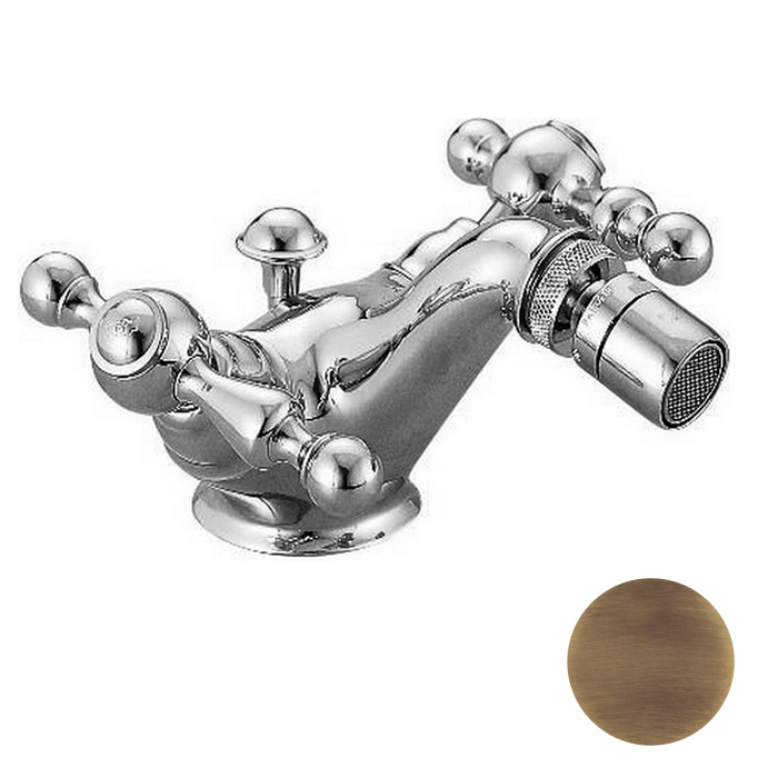 Смесители Смеситель двухвентильный для биде на 1 отверстие с донным клапаном, цвет бронза 