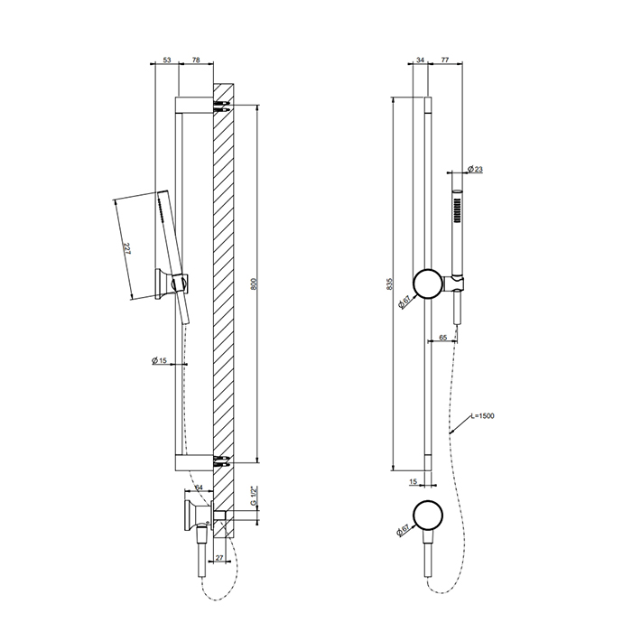 Душевая программа Штанга в комплекте с душевой лейкой, шланг 1,50 м, цвет Finox Brushed Nickel 