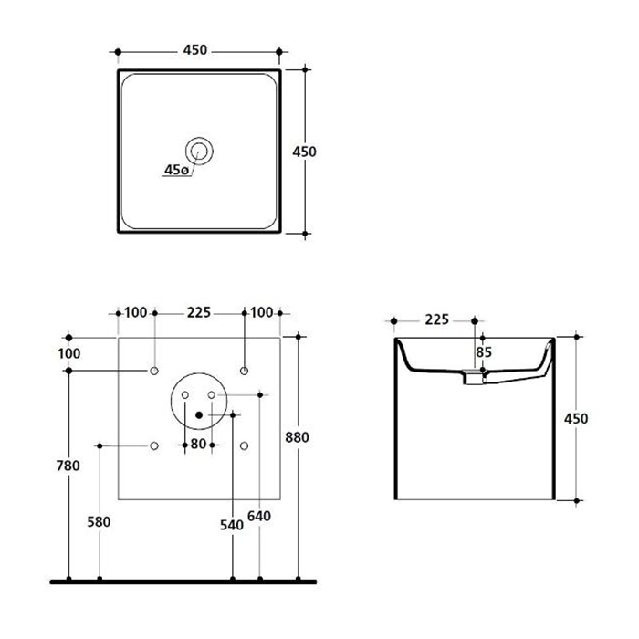 Раковины Раковина 45х45 подвесная без отверстий под смеситель, белая (снято с производства) 