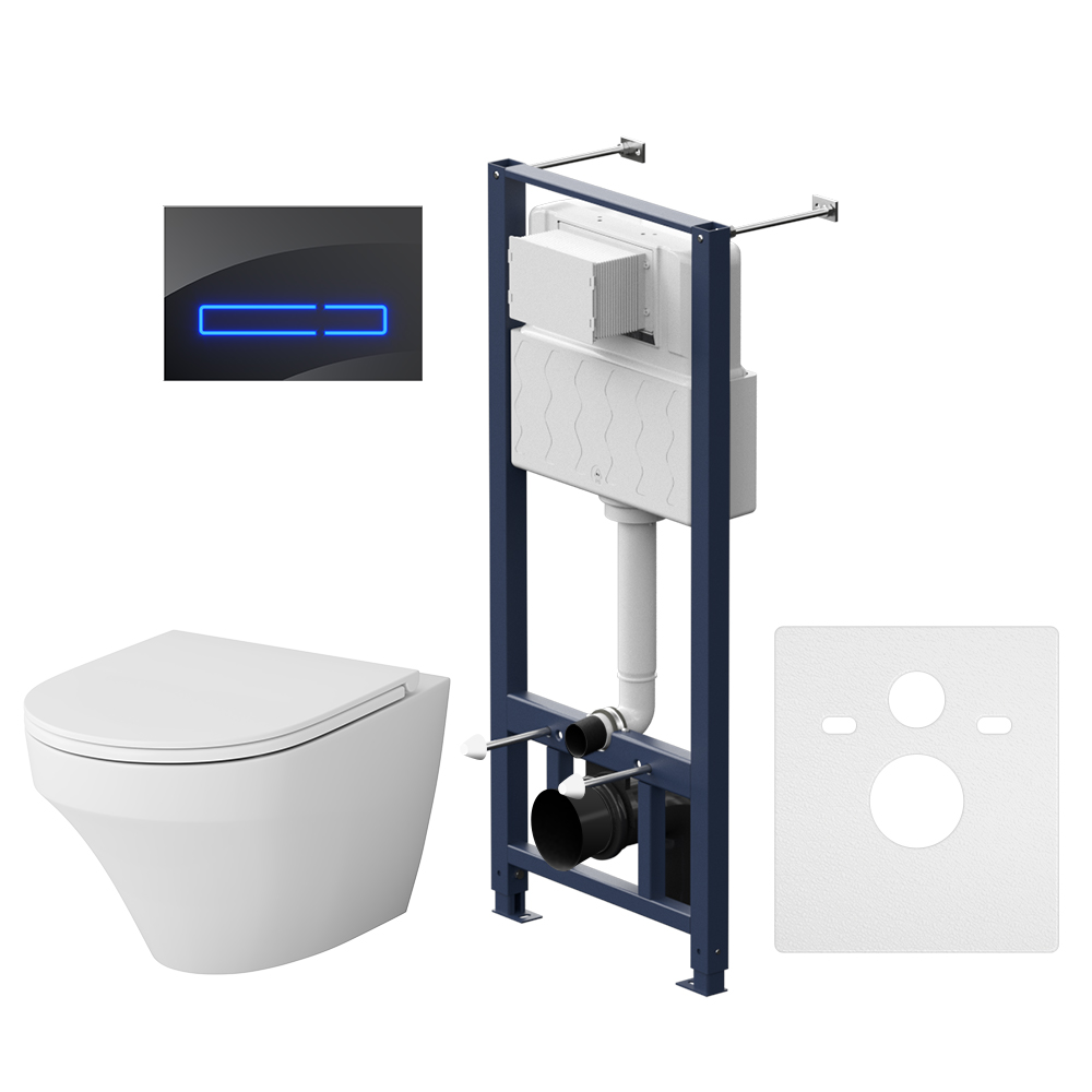 Инсталляция с клавишей Touchless Pro черное стекло с подвесным унитазом Inspire FlashClean с сидением микролифт