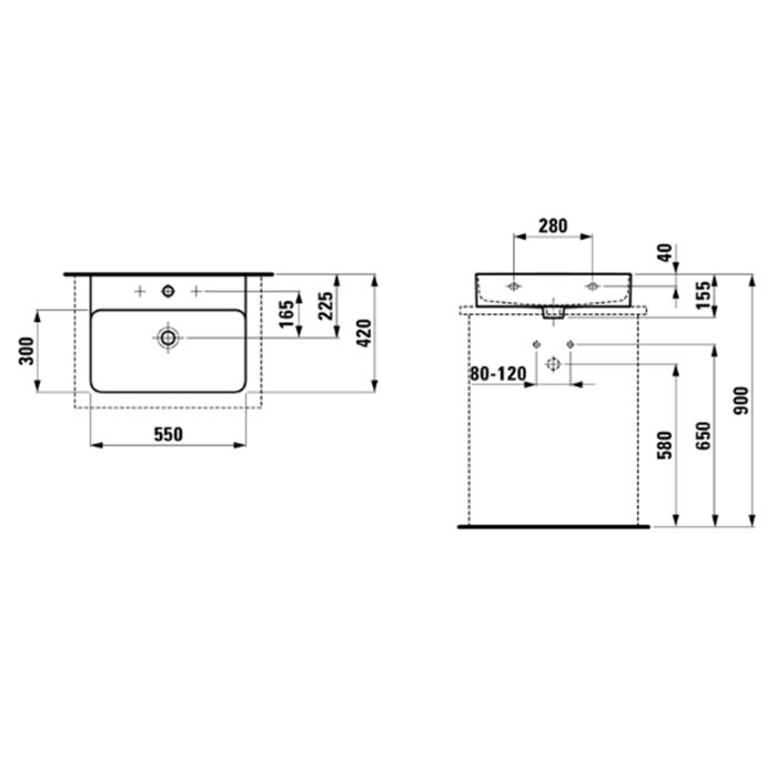 Раковины Laufen VAL Раковина 550х420х115мм с 1 отв. под смеситель, с покр. LLC, цвет: белый 