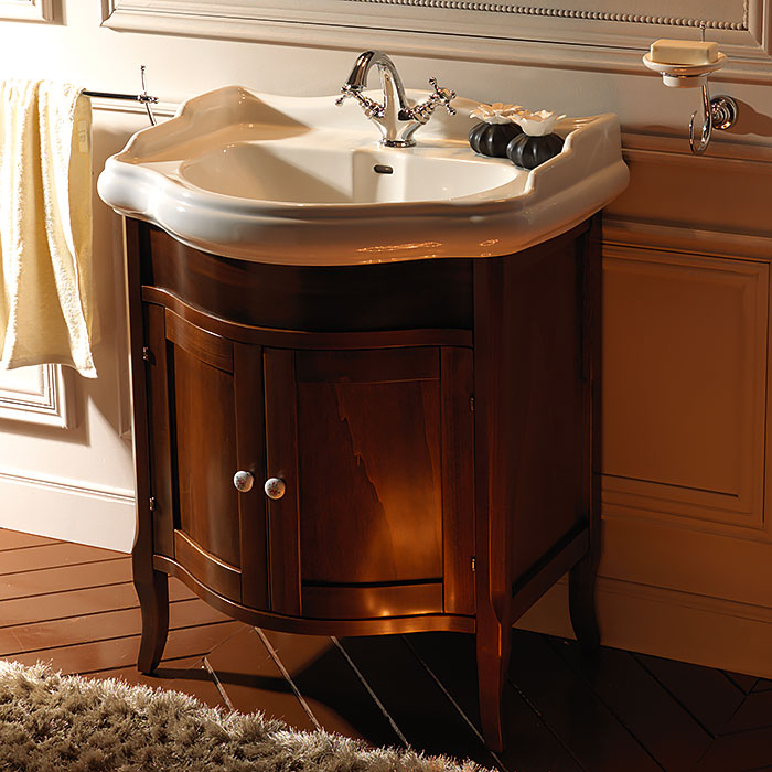 Тумба для раковины 69 см, с закругленым фасадом, под раковину 1046, цвет noce (орех), ручки керамика