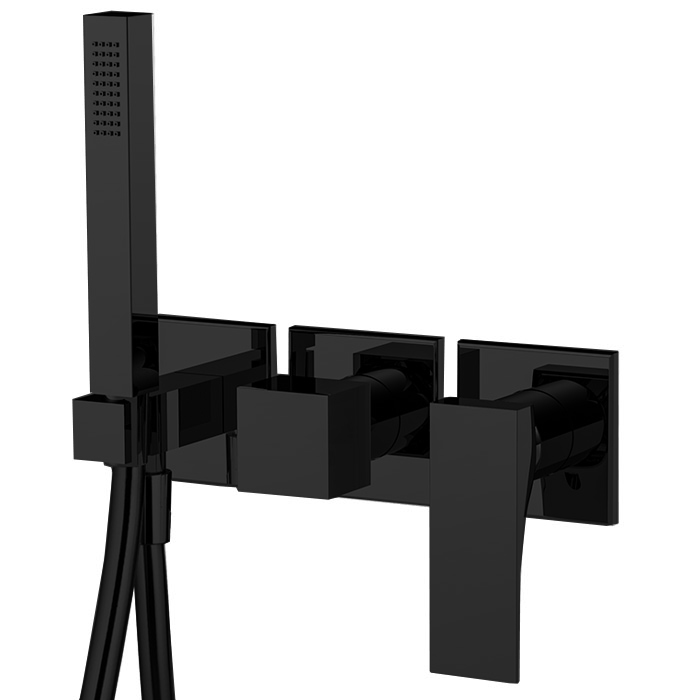 Смеситель для душа, встраиваемый, с ручным душем, 2 источника, цвет чёрный матовый