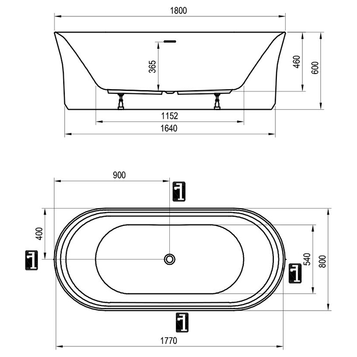 Ванны Ванна отдельностоящая 1800x800 белая (слив-перелив - хром) 
