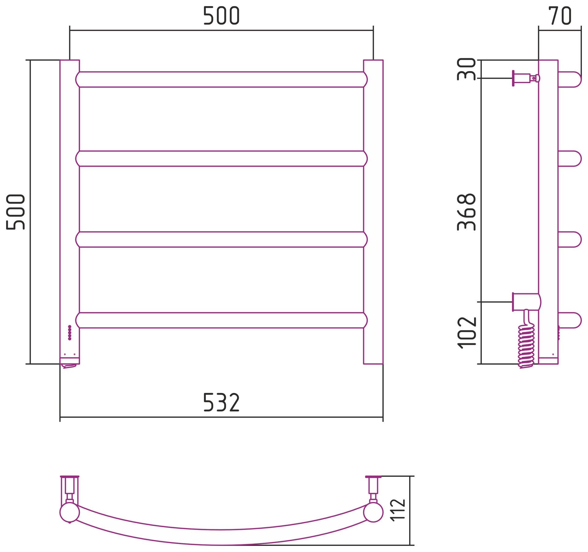 Полотенцесушители Полотенцесушитель электрический 500х500 левый 