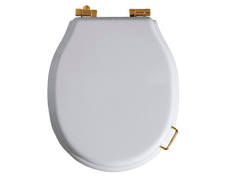 Сиденье для унитаза белое, петли бронза