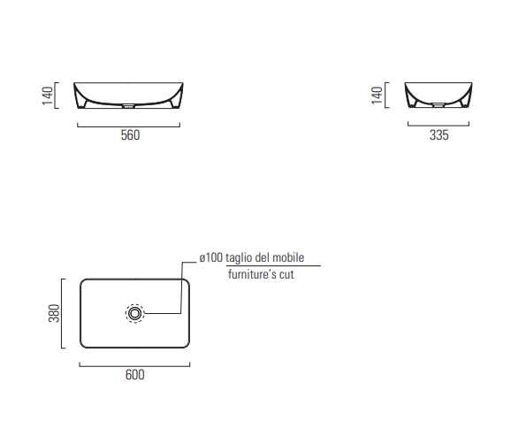 Раковины Раковина накладная 380x600 мм 