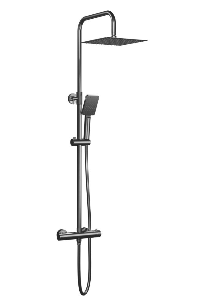 Душевая программа Душевая колонна регул. по высоте 95-150 см: c термостатом и квадратным верхним душем 25х25 см, цвет оружейная сталь (PVD) 