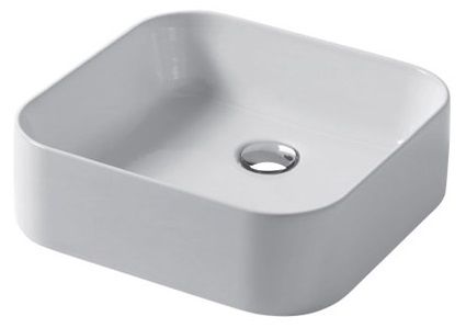 Раковины Накладная квадратная раковина с закругленными краями 40х38хh12 см, цвет белый глянцевый 