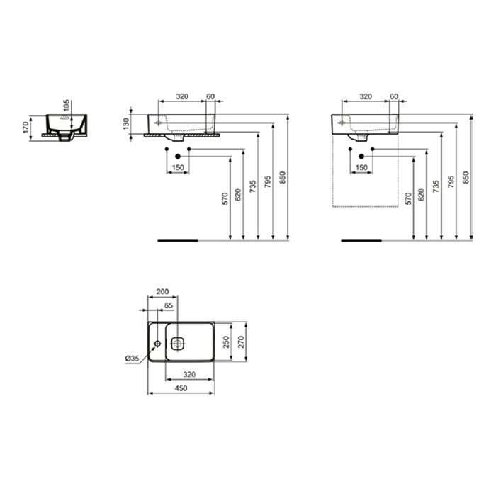 Раковины Раковина 500х350 мм, подвесная, с отверстием под смеситель слева , с крепежом и керам крышкой, цвет белый глянец 