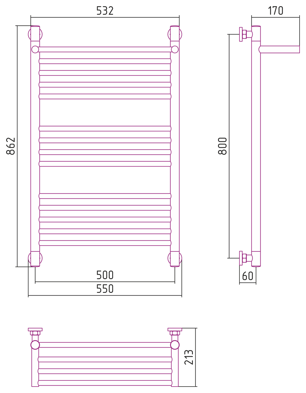 Полотенцесушители Дизайн-радиатор 1 полка 800х500 