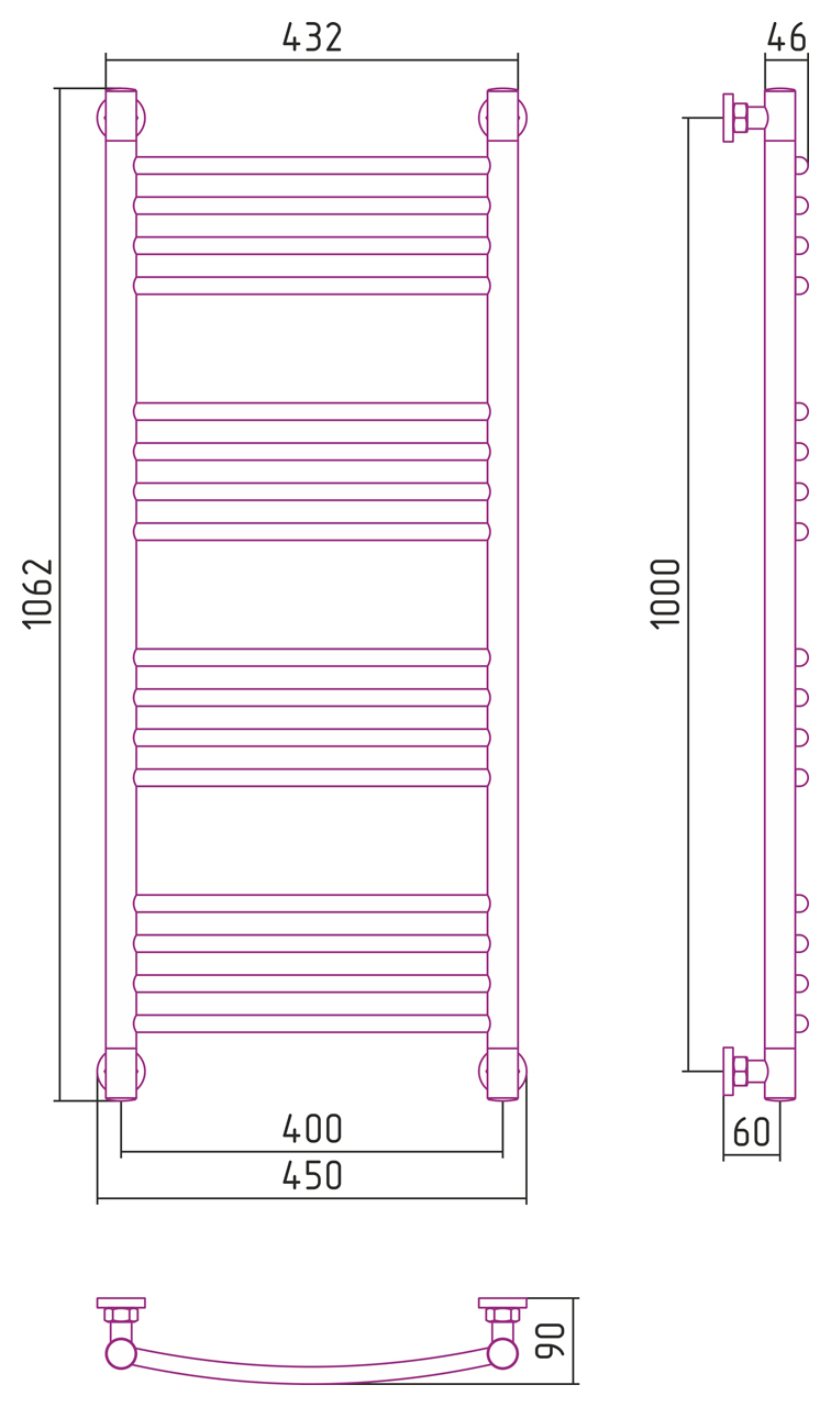 Полотенцесушители Дизайн-радиатор 1000х400 