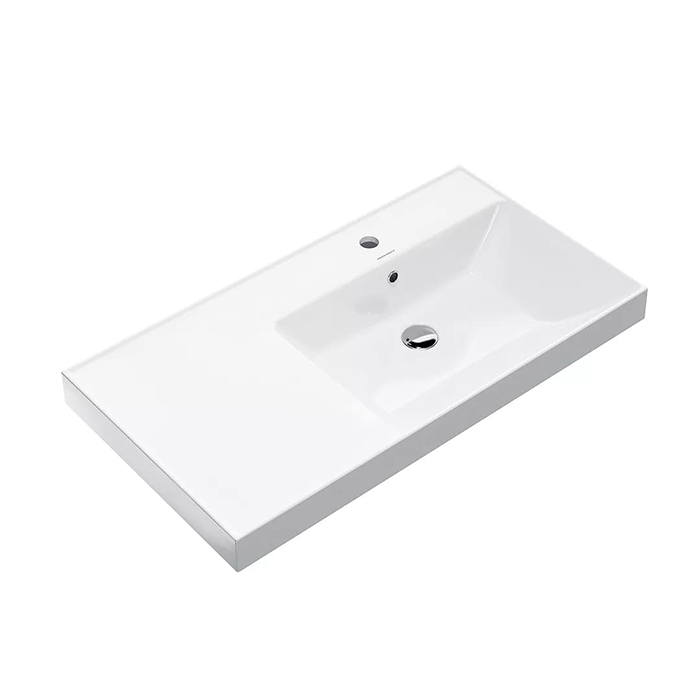 Раковина правая подвесная/мебельная 90x48,5x18 см, с 1 отверстием под смеситель, с переливом, цвет белый глянцевый
