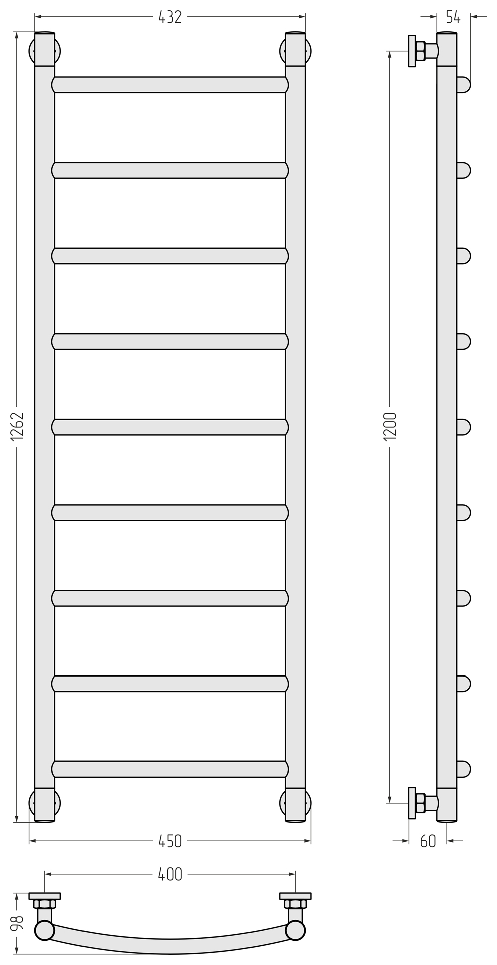 Полотенцесушители Полотенцесушитель 1200х400 (Матовый чёрный) 