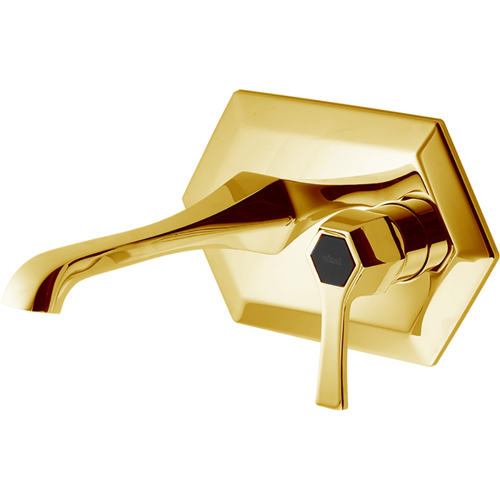 Смесители Смеситель однорычажный для раковины из стены, излив 210 мм, внешняя часть, цвет золото/черный 