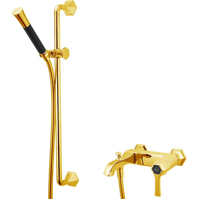 Смесители Смеситель для ванны однорычажный, с душевым комплектом, цвет золото/черный 