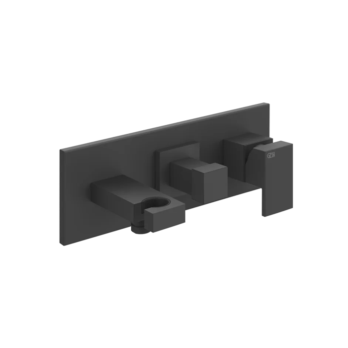 Смесители Встраиваемый смеситель на 2 позиции, подводом воды, держателем лейки и переключателем PUSH (внешние части), цвет черный 